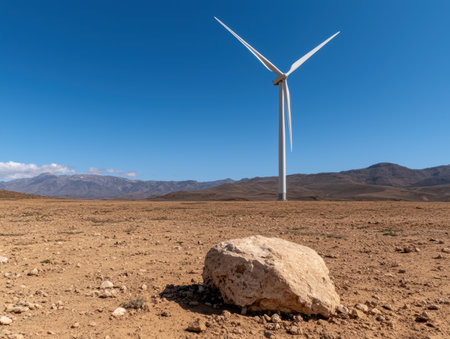Single wind turbine in arid landscapeの素材