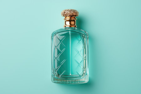 Luxury perfume bottle on a teal backgroundの素材