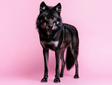 Black wolf on pink backgroundの素材