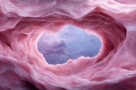 Pink Cave Opening to a Cloudy Skyの素材