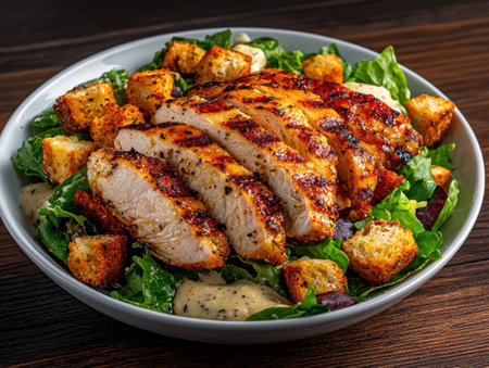 Grilled chicken Caesar salad in a bowlの素材