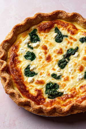 Spinach and feta quiche recipe, delicious homemade baked pieの素材