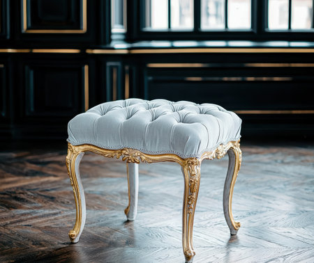 Elegant gold and grey ottoman in a luxurious roomの素材