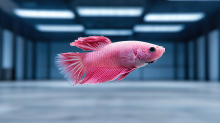 Pink betta fish swimming in a modern settingの素材