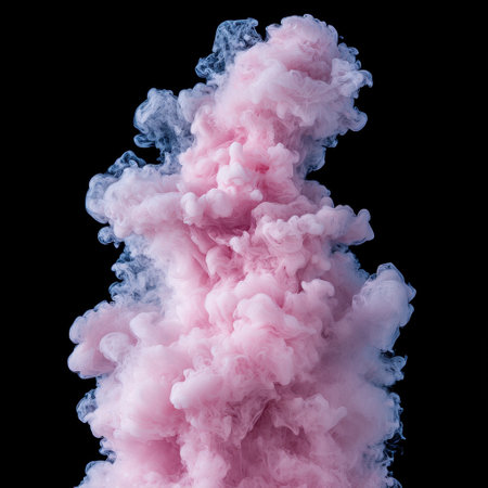 Abstract pink and blue smoke cloud on black backgroundの素材
