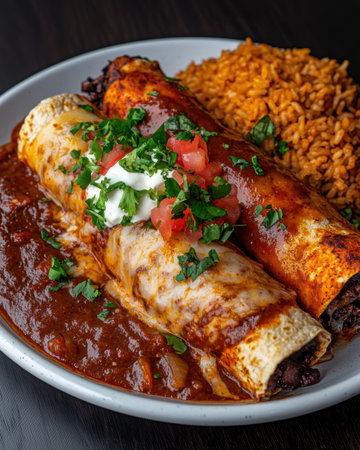 Delicious Chicken Enchiladas with Rice and Cheeseの素材