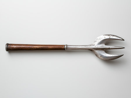 Antique three-pronged meat fork with wooden handleの素材