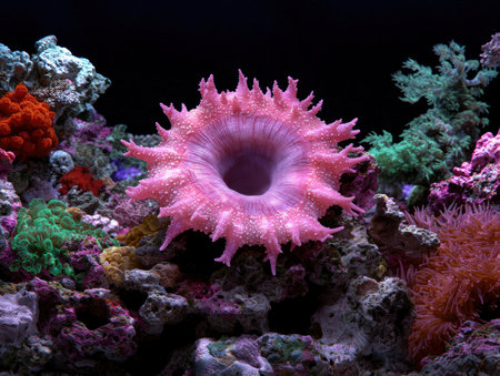 Pink coral anemone in a vibrant reef tankの素材