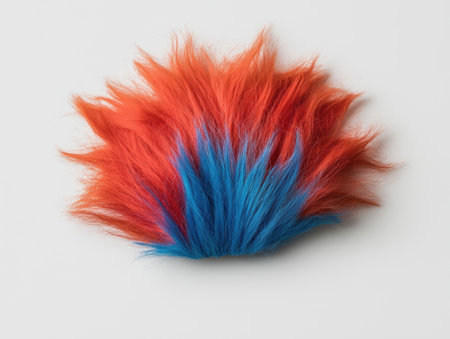 Bright orange and blue hair wig on white backgroundの素材