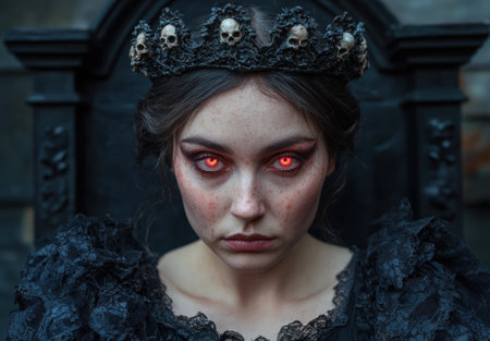 Evil queen with red eyes and skull crownの素材