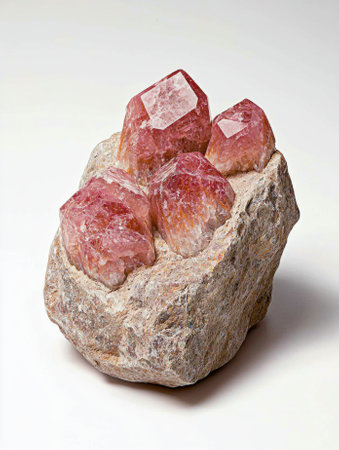 Beautiful pink grossular garnet crystals on matrixの素材