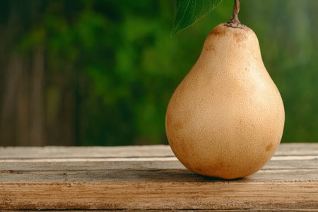 Ripe pear on wooden surfaceの素材