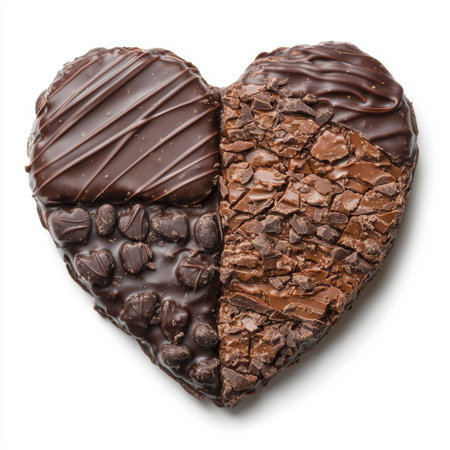 Heart-shaped chocolate assortment with various textures and flavorsの素材