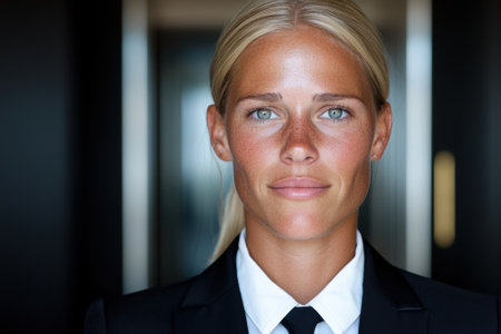 Confident businesswoman in a suit and tieの素材