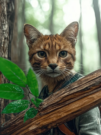 Close-up portrait of a wildcat in the forestの素材