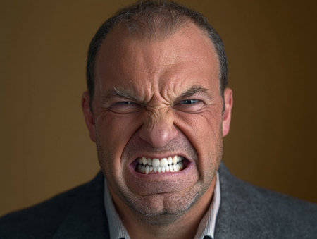 Close-up of a man's angry faceの素材