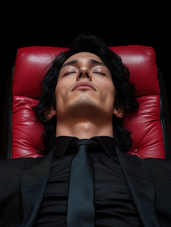Businessman sleeping in a red leather chairの素材