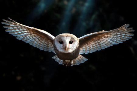 Barn owl in flight at nightの素材