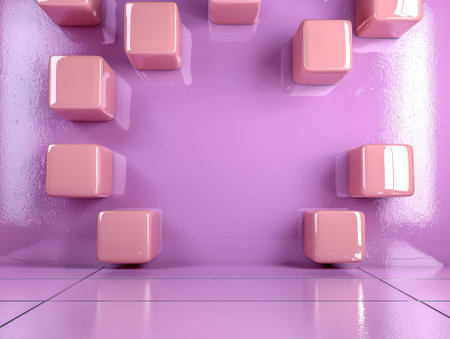 Pink cubes arranged on a pink floor and wallの素材