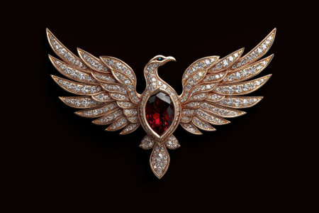 Diamond and ruby phoenix broochの素材