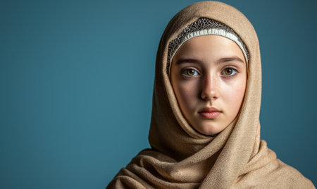 Young woman in headscarf, portraitの素材