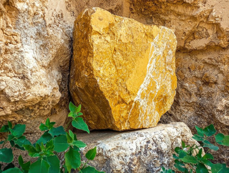 Golden rock formation in a rocky landscapeの素材