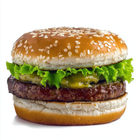 Juicy beef burger with sesame bun and lettuceの素材
