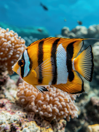 Vibrant tropical fish swimming in coral reefの素材