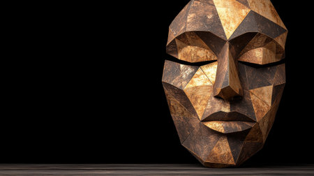 Abstract wooden mask on dark backgroundの素材