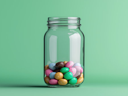 Glass jar filled with pastel-colored candyの素材