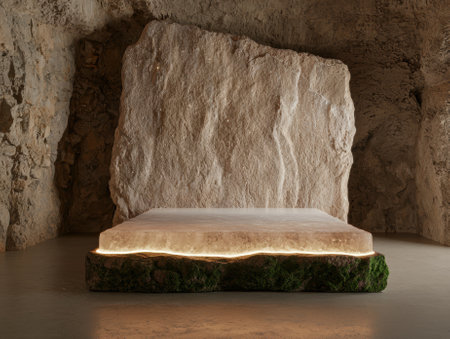 Glowing platform in a cave settingの素材