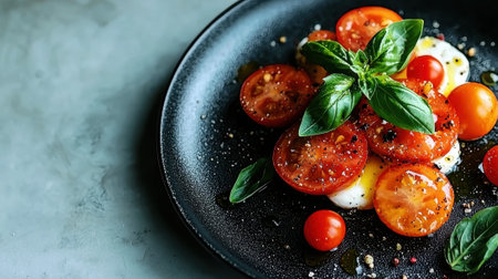 Delicious caprese salad with fresh tomatoes and basilの素材
