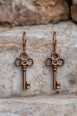 Antique key earrings with sparkling accentsの素材