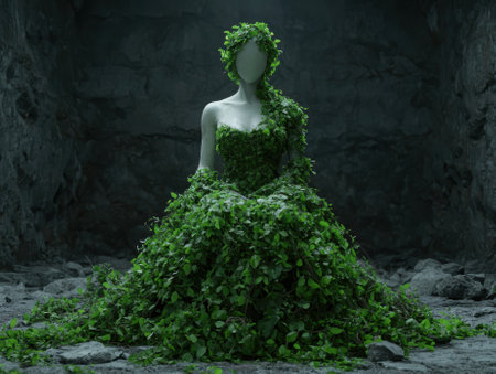 Stone figure in a leafy green dressの素材