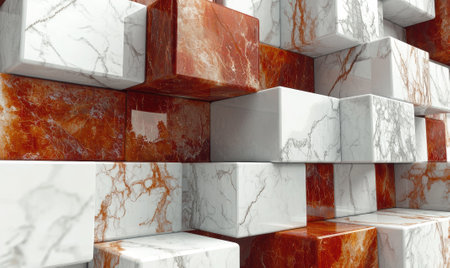 Abstract 3d rendering of white and red marble cubesの素材