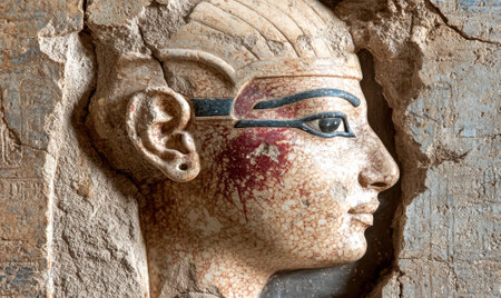 Ancient Egyptian head relief carving in profile viewの素材