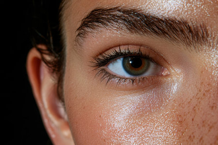 Close-up of a woman's eye with shimmering makeupの素材