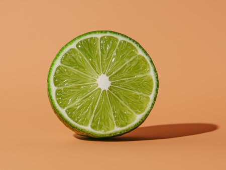 Close-up of a lime wedge on a peach backgroundの素材