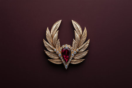 Gold brooch with red gemstone and diamondsの素材