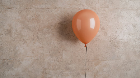 Single peach balloon against a beige textured backgroundの素材