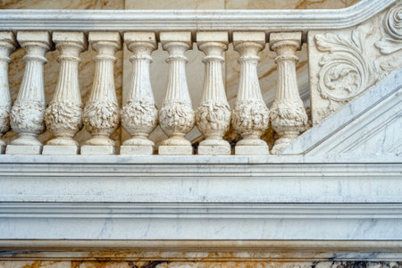 Ornate balustrade detail on a marble staircaseの素材