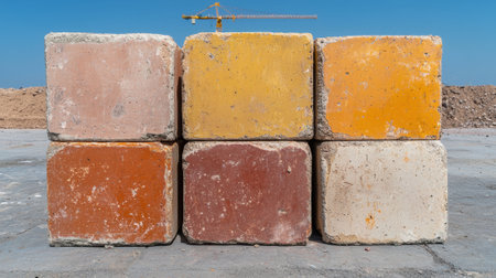Colorful concrete blocks stacked in a construction siteの素材