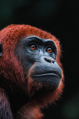 Close-up portrait of a red-haired monkeyの素材