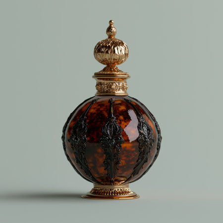 Ornate perfume bottle with gold accentsの素材