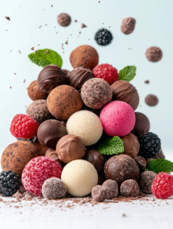 Gourmet chocolate truffles and berriesの素材