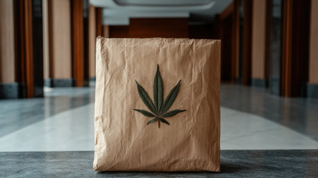 Cannabis delivery in a brown paper bagの素材