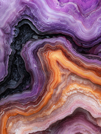 Intricate layers of purple, orange, and pink agate stoneの素材
