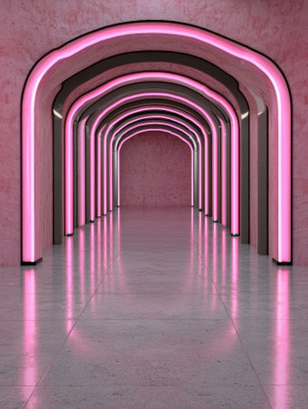 Pink neon archway hallway interior designの素材