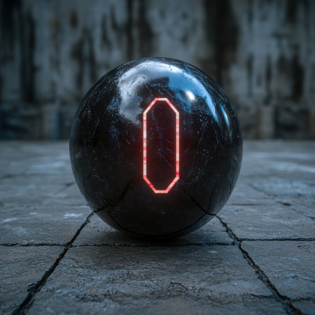 Glowing number zero on a dark sphereの素材