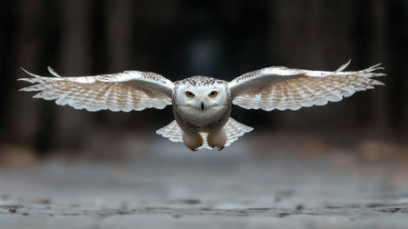 Majestic snowy owl in flightの素材